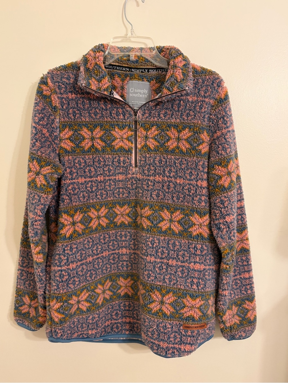 Simply Southern | Pink, Blue & Green Floral Sherpa Half-Zip Pullover size M